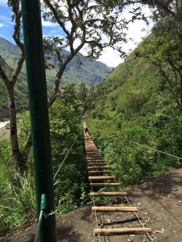 Suspension bridge after ziplining. (Santa Theresa, Peru)